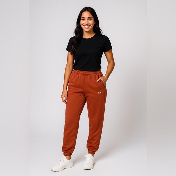 Nike Women’s Rust Orange Sportswear Essential Fleece Joggers Sweatpants Size L - Picture 1 of 17